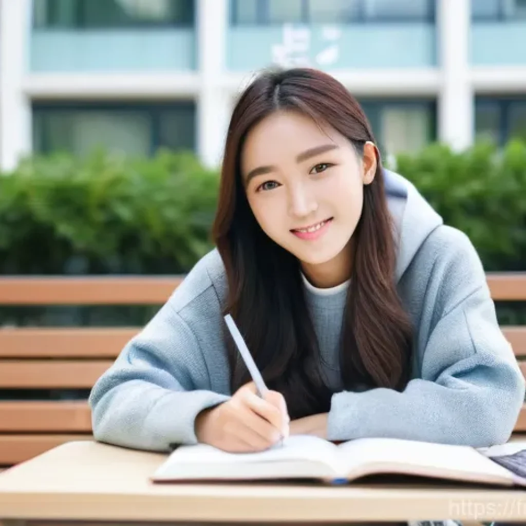 TOPIK 자격증으로 해외 교류 프로그램 참여 - **"A focused university student in Seoul":** A young person, approximately 20-22 years old, with a d...