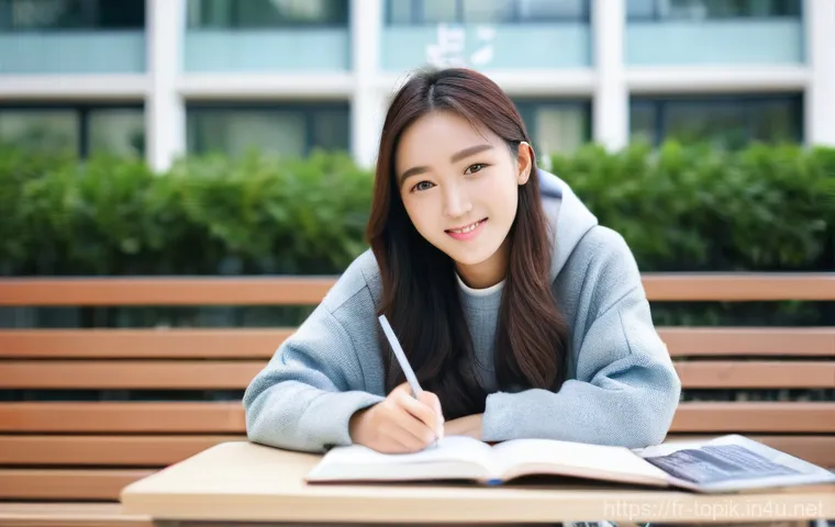 TOPIK 자격증으로 해외 교류 프로그램 참여 - **"A focused university student in Seoul":** A young person, approximately 20-22 years old, with a d...