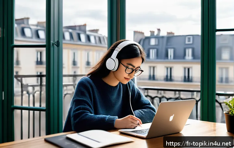 TOPIK 듣기 문제 유형 분석 - A cozy and quiet study corner in a modern French apartment, with a young adult woman wearing casual ...