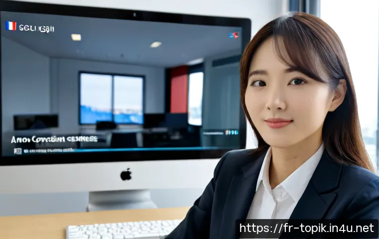 Home 17 TOPIK 자격증 활용 사례 - Photorealistic French professional using Korean language certification skills in a bright Paris impo...